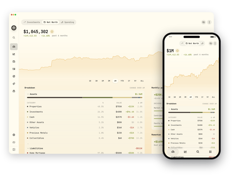 Wealthfolio net worth dashboard tracking assets and liabilities over time for a complete financial picture.