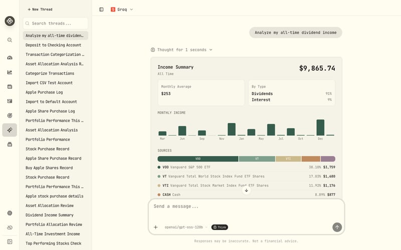An all-time dividend income summary, answered from your own data