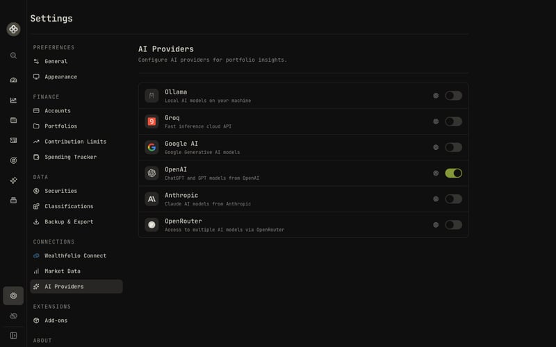 Provider and model settings with bring-your-own-key support
