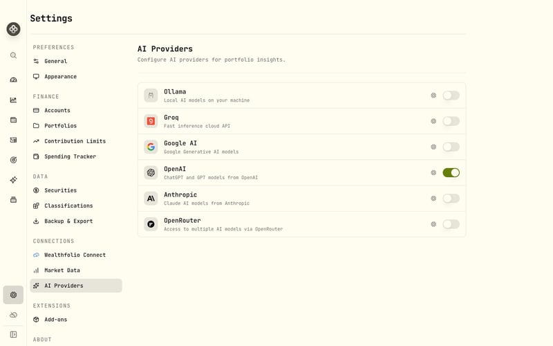 Provider and model settings with bring-your-own-key support