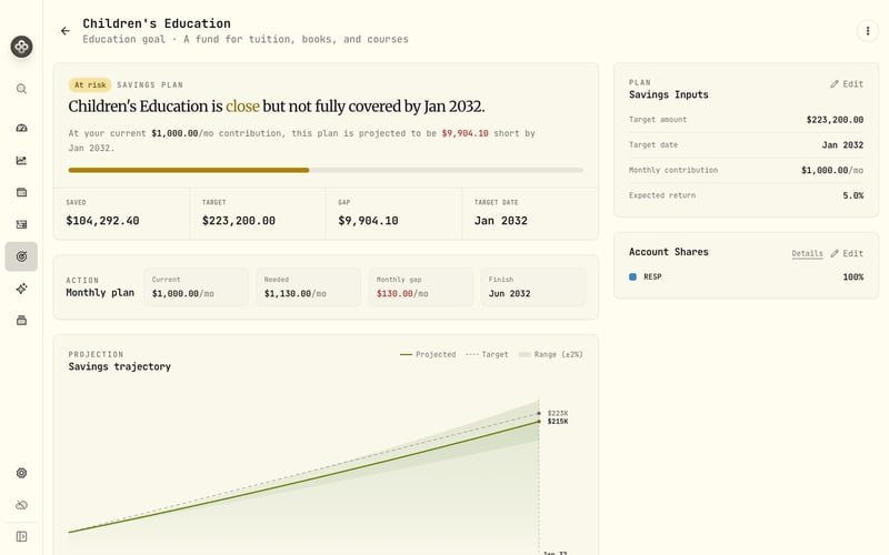 Goal funding configuration with linked accounts
