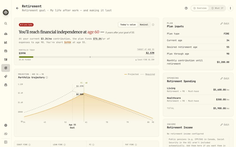 Plan configuration with expenses and income streams