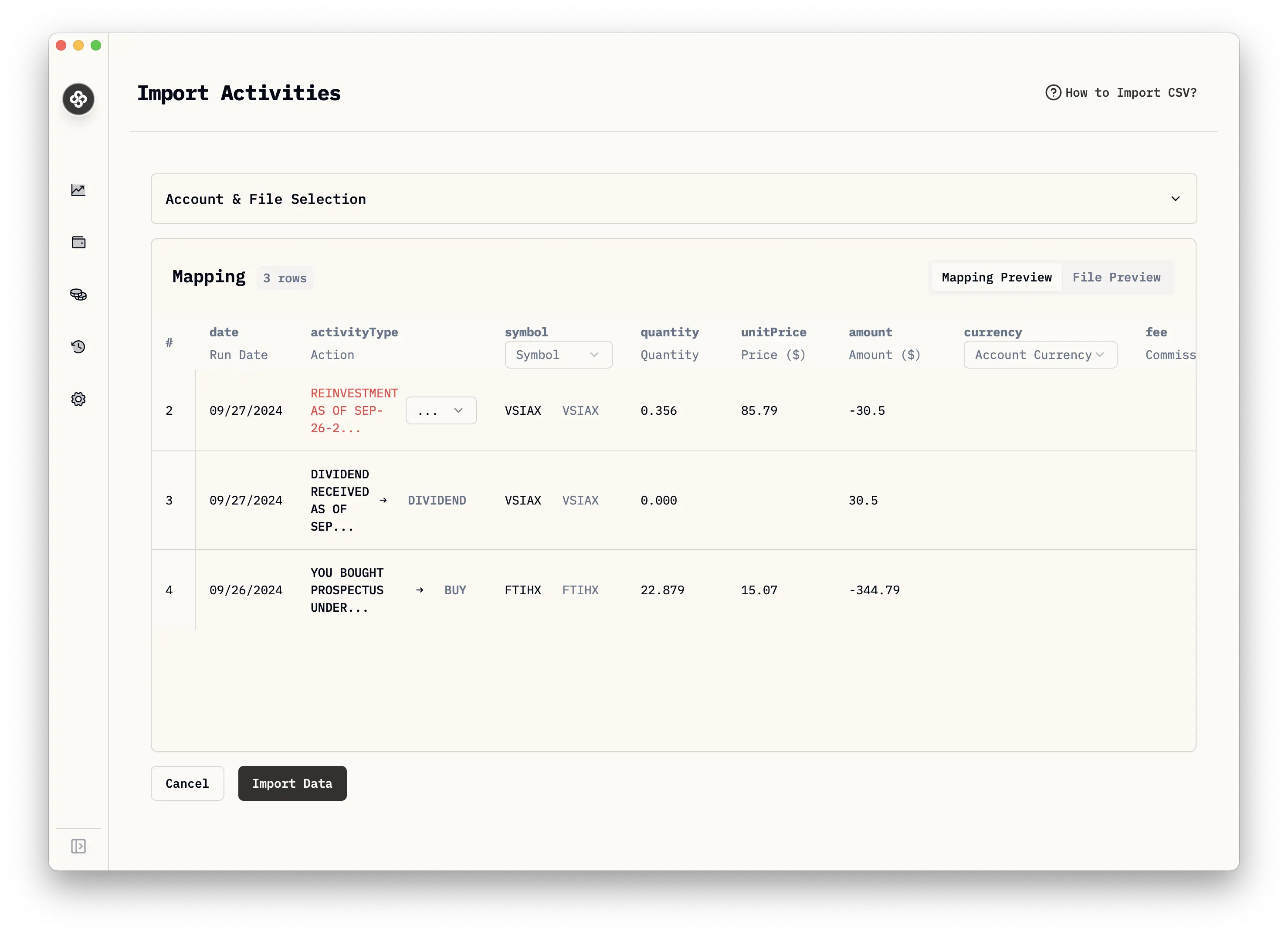 CSV import Mapping