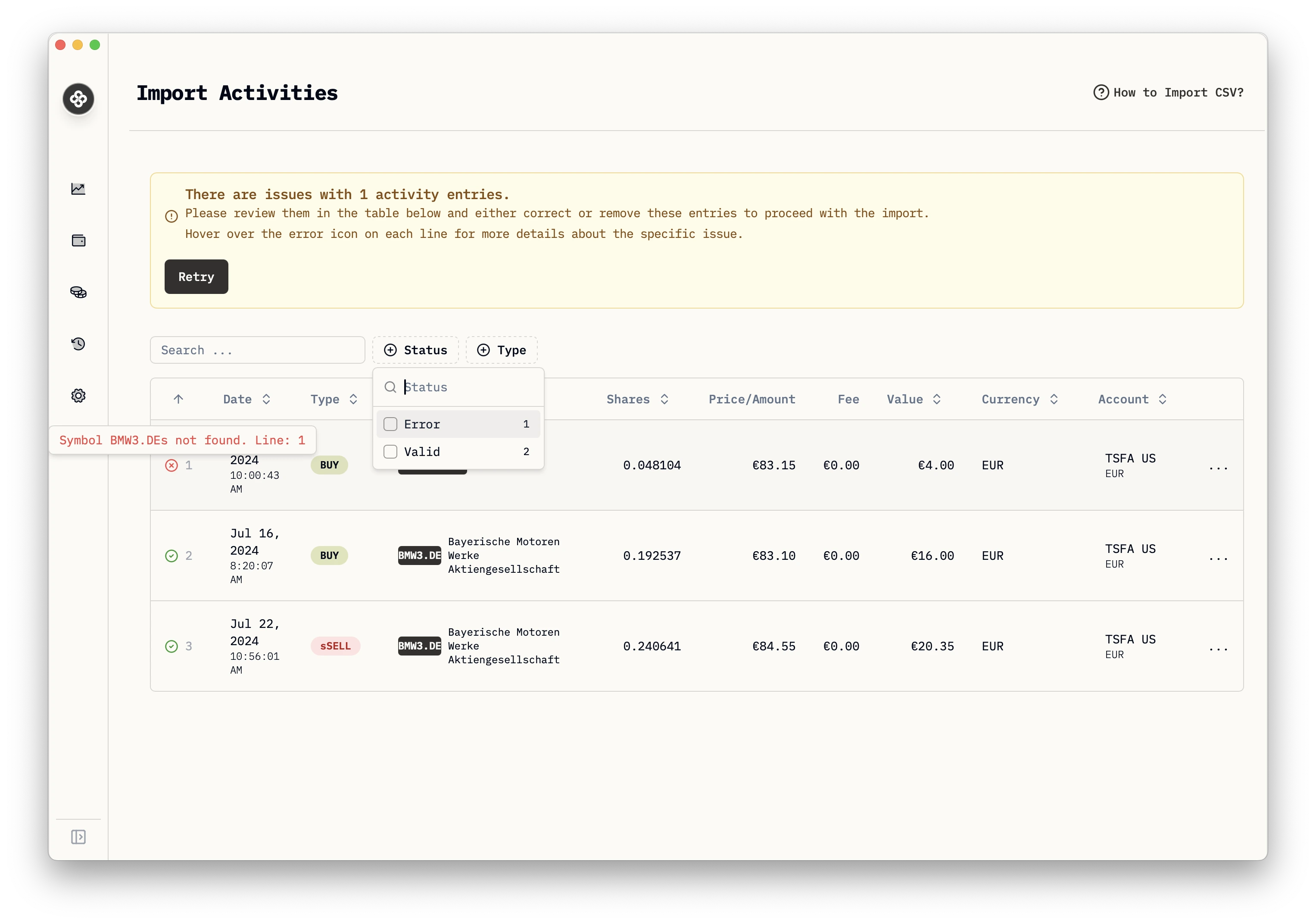 Wealthfolio CSV Import